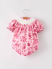 Boots Smocking Embroidered Short Sleeve Floral Baby Girl Romper