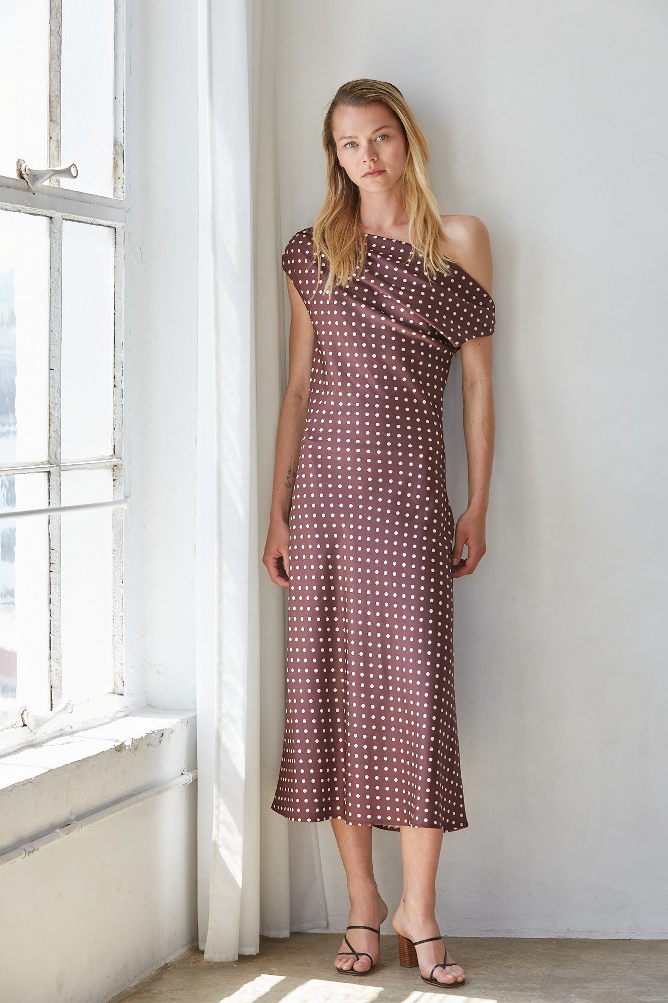 Brown Polka Dot Midi Dress