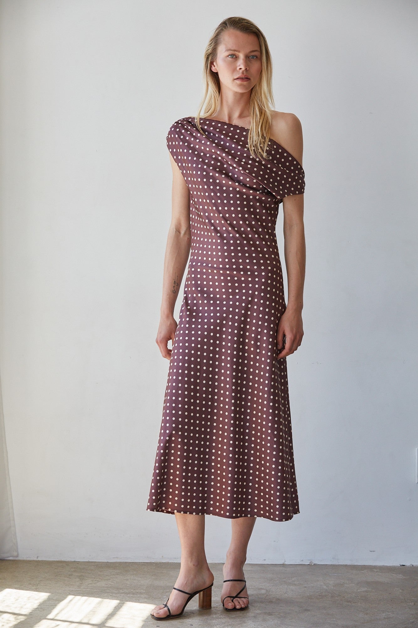 Brown Polka Dot Midi Dress