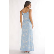 Blue Bow Embroidered Maxi Dress