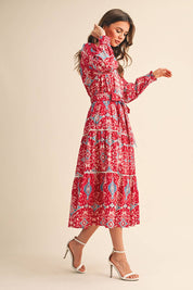Red Printed Midi Dress