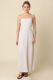 Khaki Striped Linen Dress