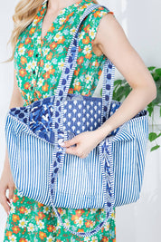 Navy Quilted Reversible Tote Bag