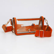 Transparent Rectangle Flap Crossbody Bag: Clear,Gold
