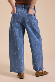 Heart Printed Denim Pants