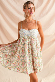 Mixed Floral Print Mini Dress