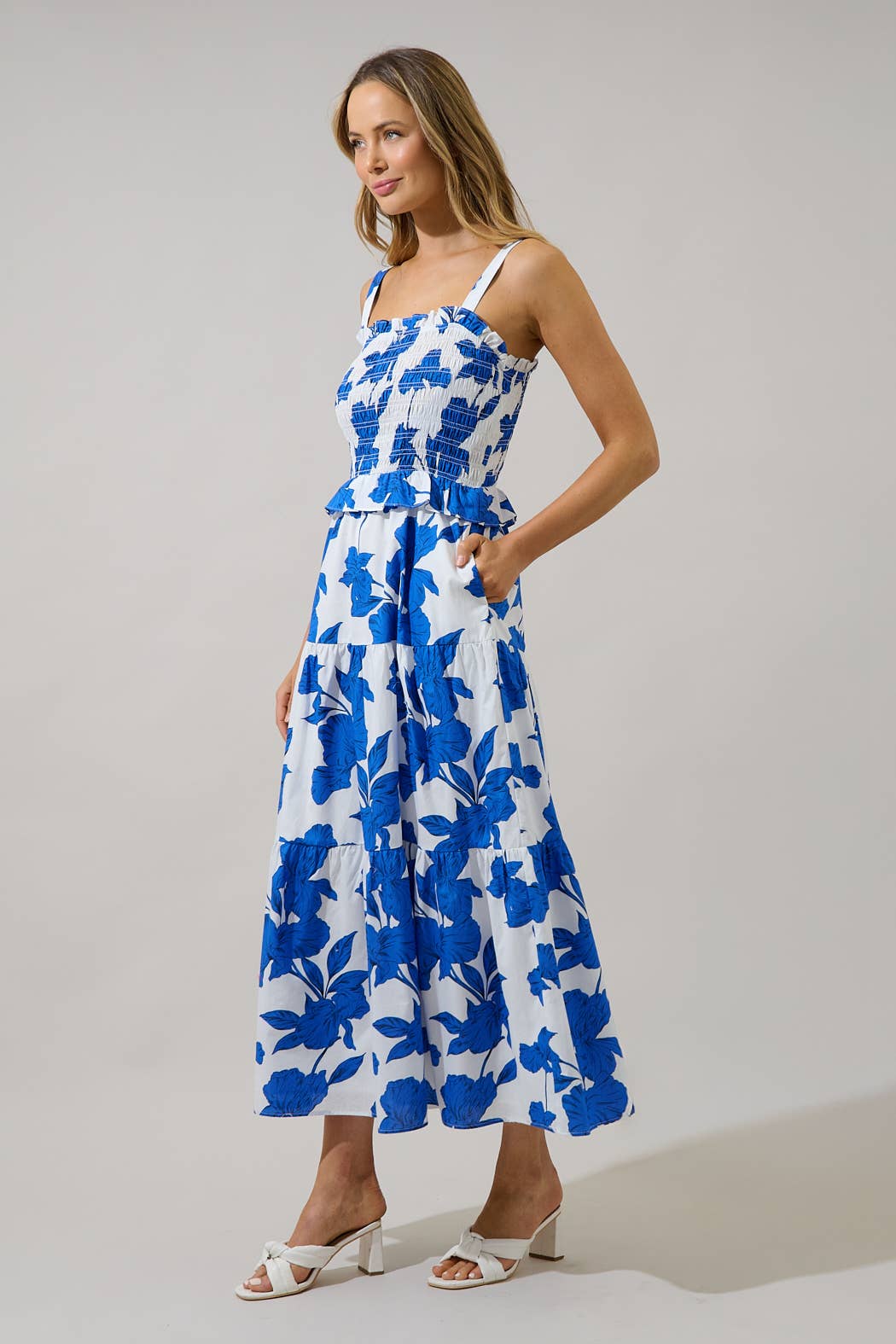 Blue Floral Lindsy Smocked Maxi Dress