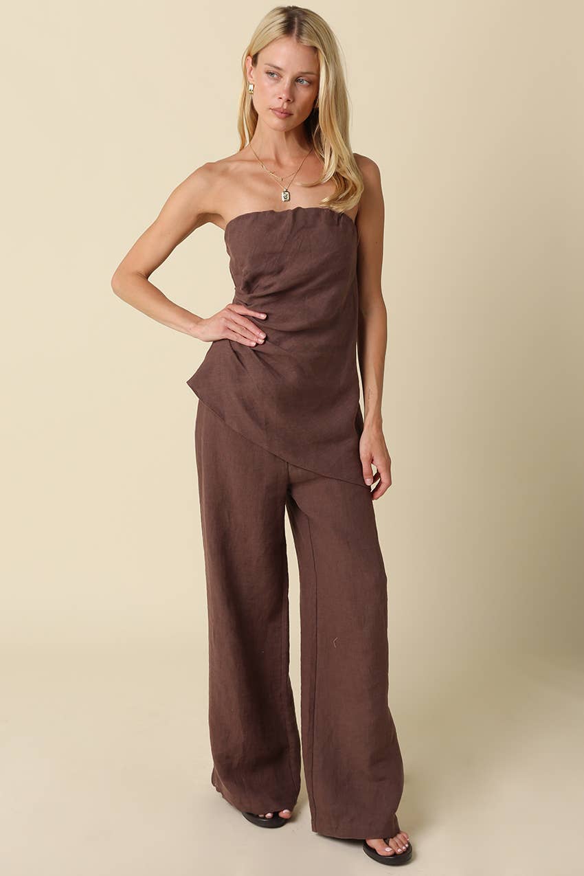 Brown Wide Leg Linen Pants