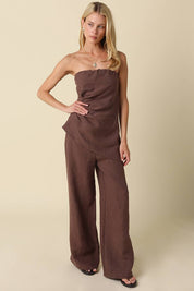 Brown Wide Leg Linen Pants