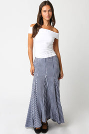 Blue & White Stripe Maxi Skirt