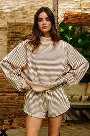 Cream Striped MockNeck Sweatshirt