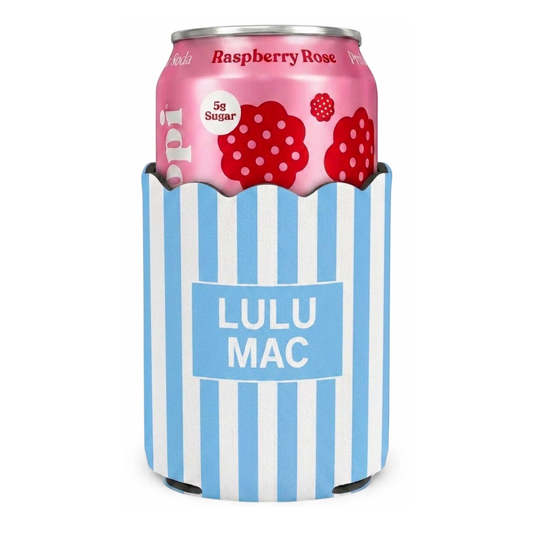 Light Blue Stripe Koozie — color: light blue and white stripe and scalloped top edge
