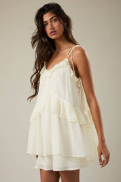 White Ruffle Shoulder Tie Romper