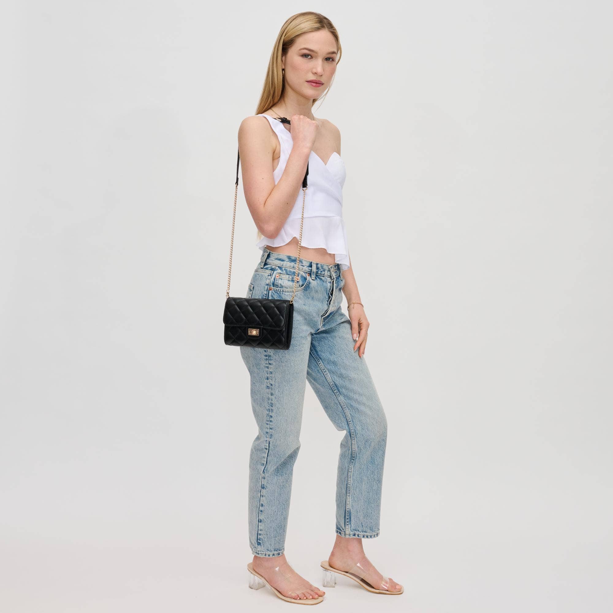 Black Winona Quilted  Multi-Compartment Crossbody