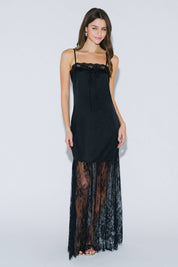 Black Satin Lace Maxi Dress