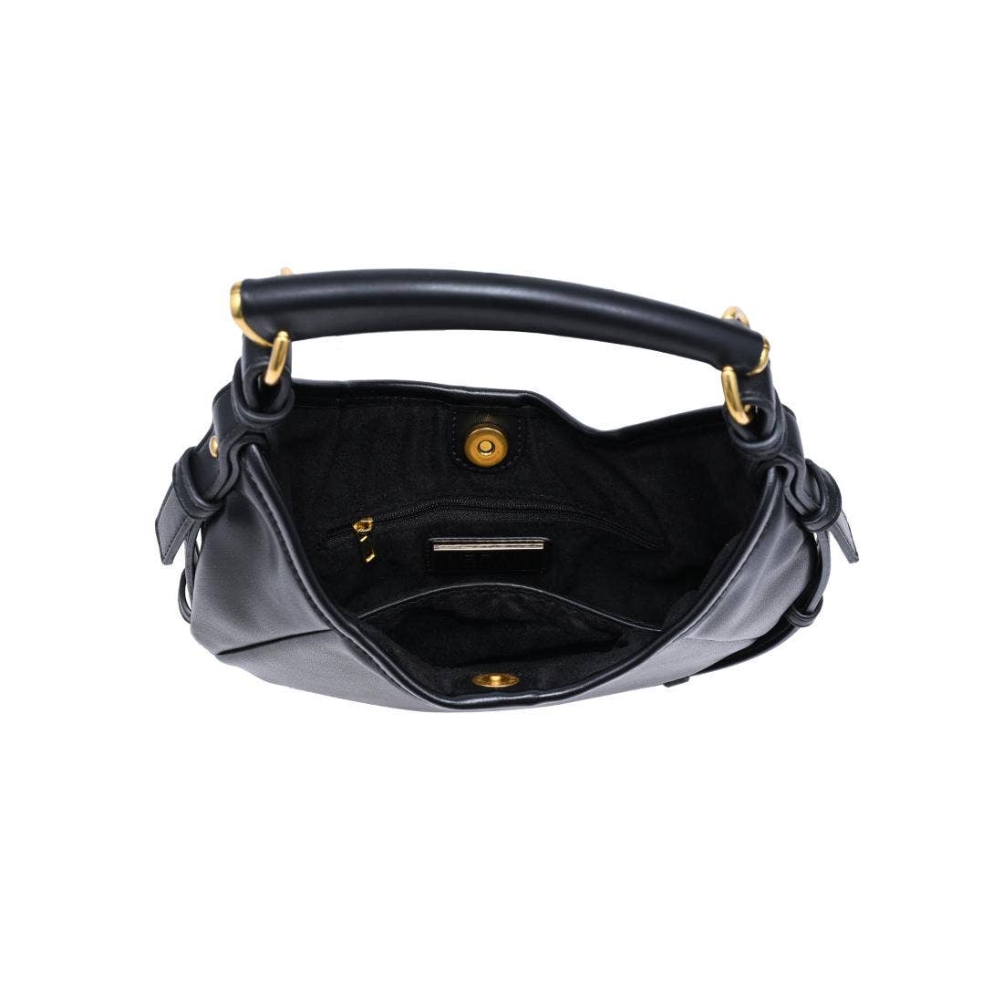 Black Pleated Crescent Hobo Bag