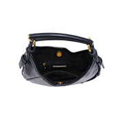 Black Pleated Crescent Hobo Bag