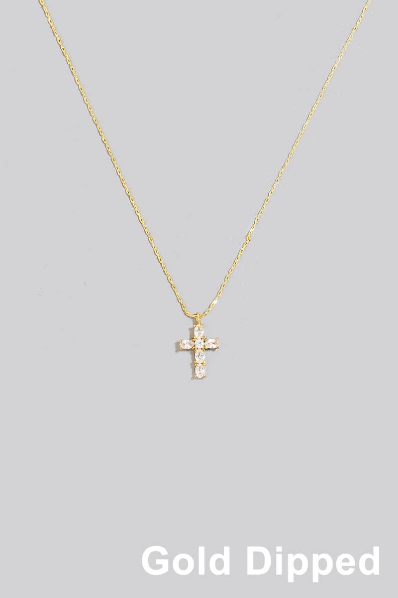 Gold Dipped Cz Cross Pendant Necklace