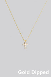 Gold Dipped Cz Cross Pendant Necklace
