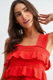 Red Ruffled Knit Sleeveless Top