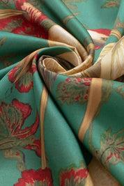 Green Floral Crane Print Square Scarf