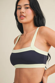 Navy Contrast Block Sports Bra
