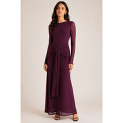 Burgundy Open-Back Long Sleeve Maxi Dress