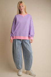 Purple Striped Oversized Top