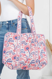 Pink Floral Quilted Tote Bag