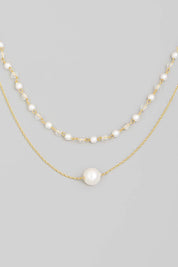 Dainty Layered Chain Pearl Bead Charm Necklace