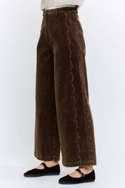 Dark Brown High Rise Scalloped Trousers