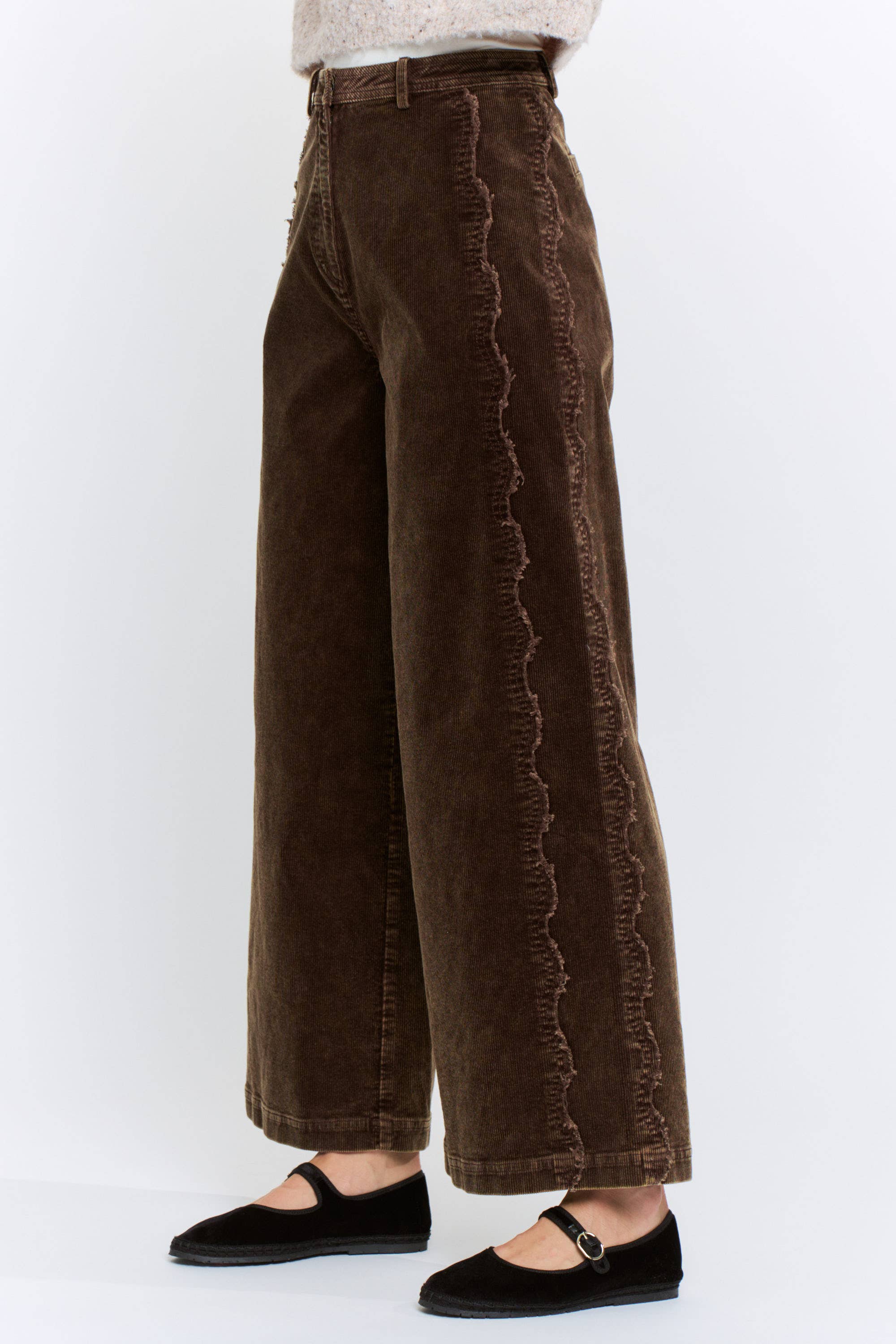 Dark Brown High Rise Scalloped Trousers