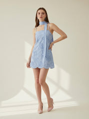Blue Scalloped Embroidered Mini Dress
