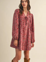 Red Floral Corduroy Mini Dress