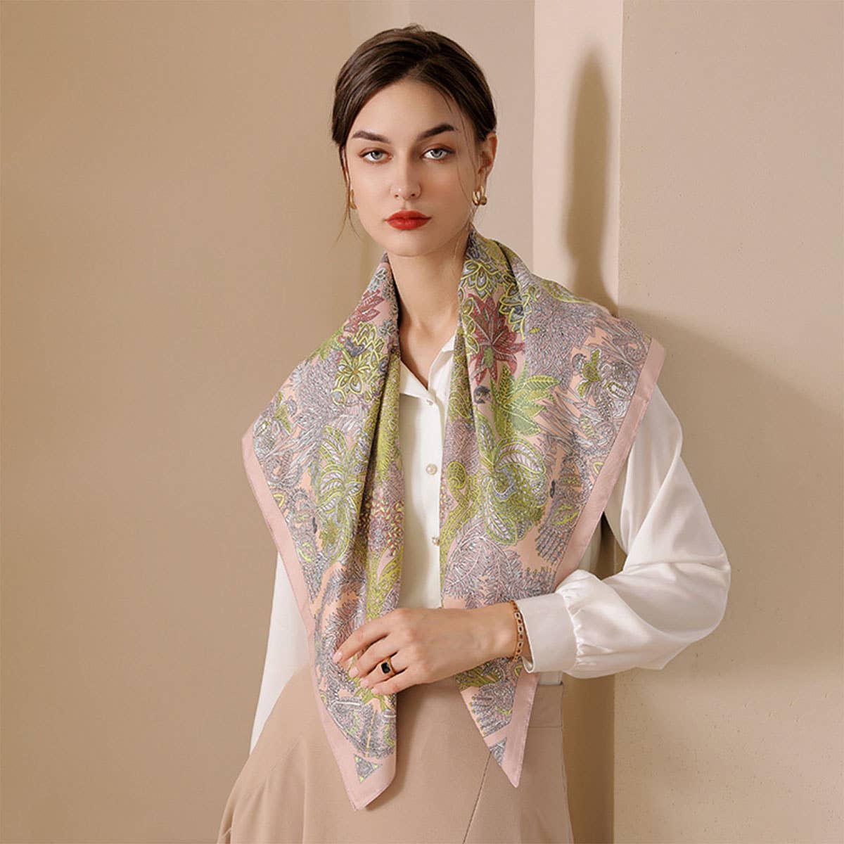 Pink Vintage French Print Scarf in Polyester satin