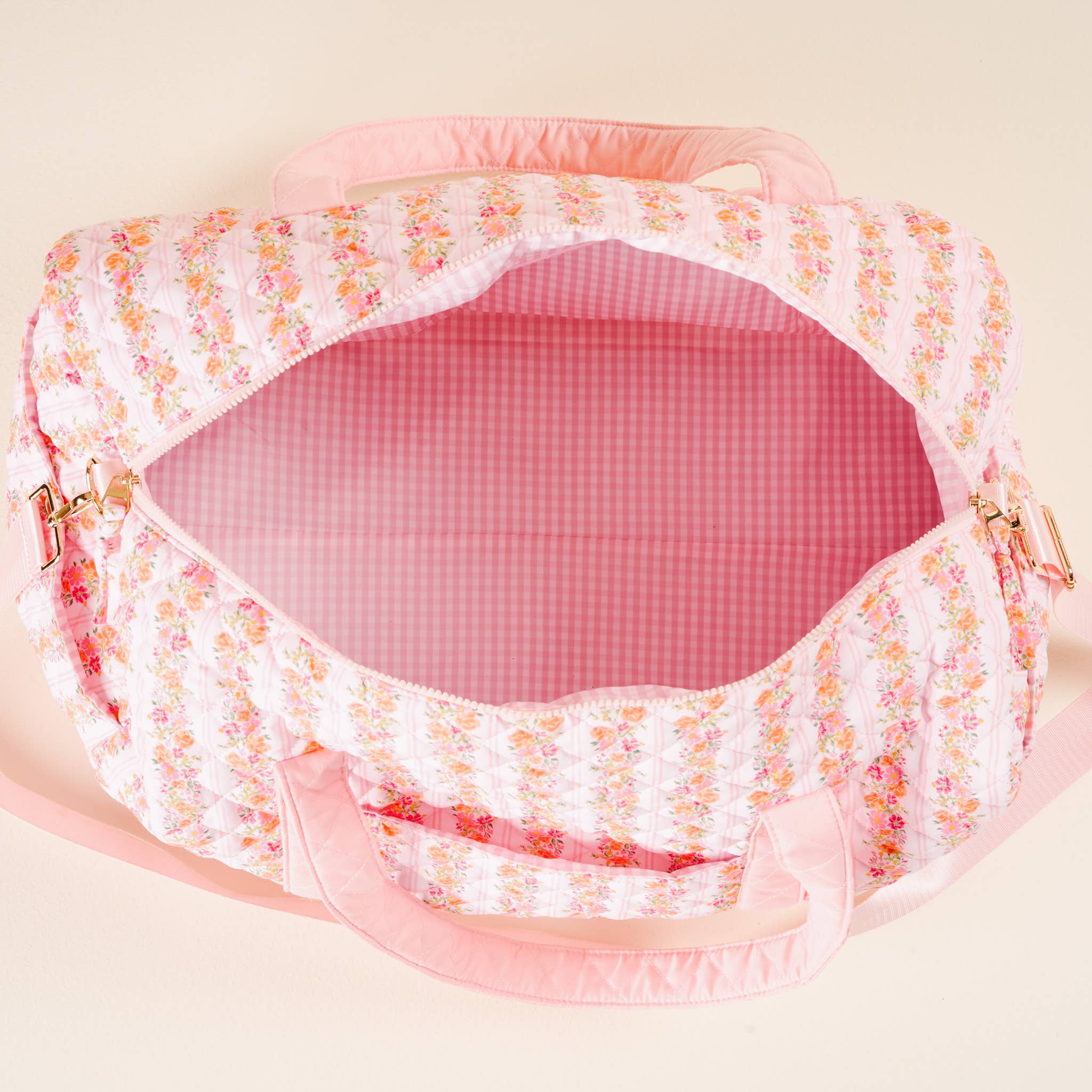 Pink Floral Quilted Duffel Bag