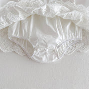 White Lace Baby Romper Dress with Bow Detail