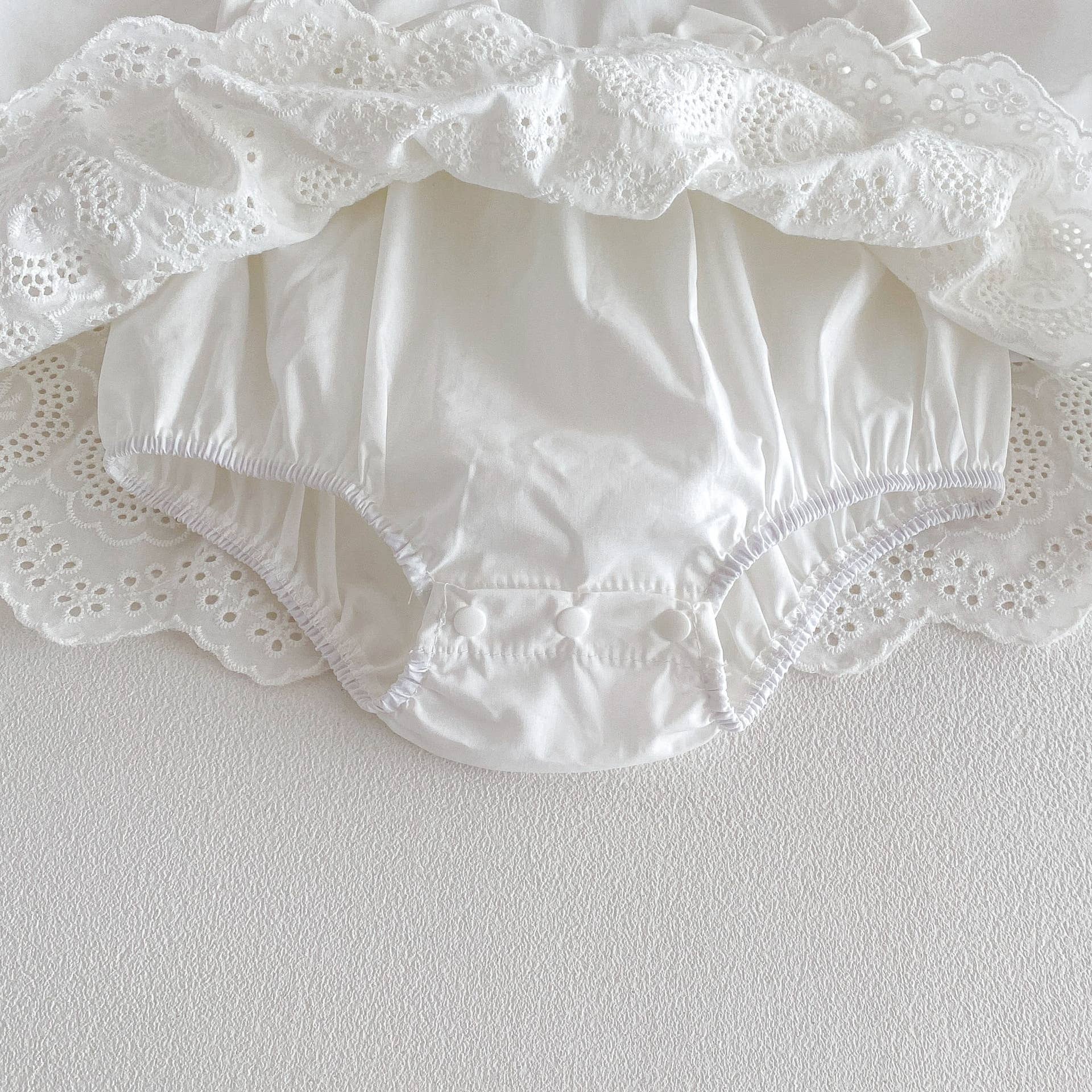 White Lace Baby Romper Dress with Bow Detail