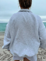Gray Vintage American Flag Quarter-Zip Sweatshirt