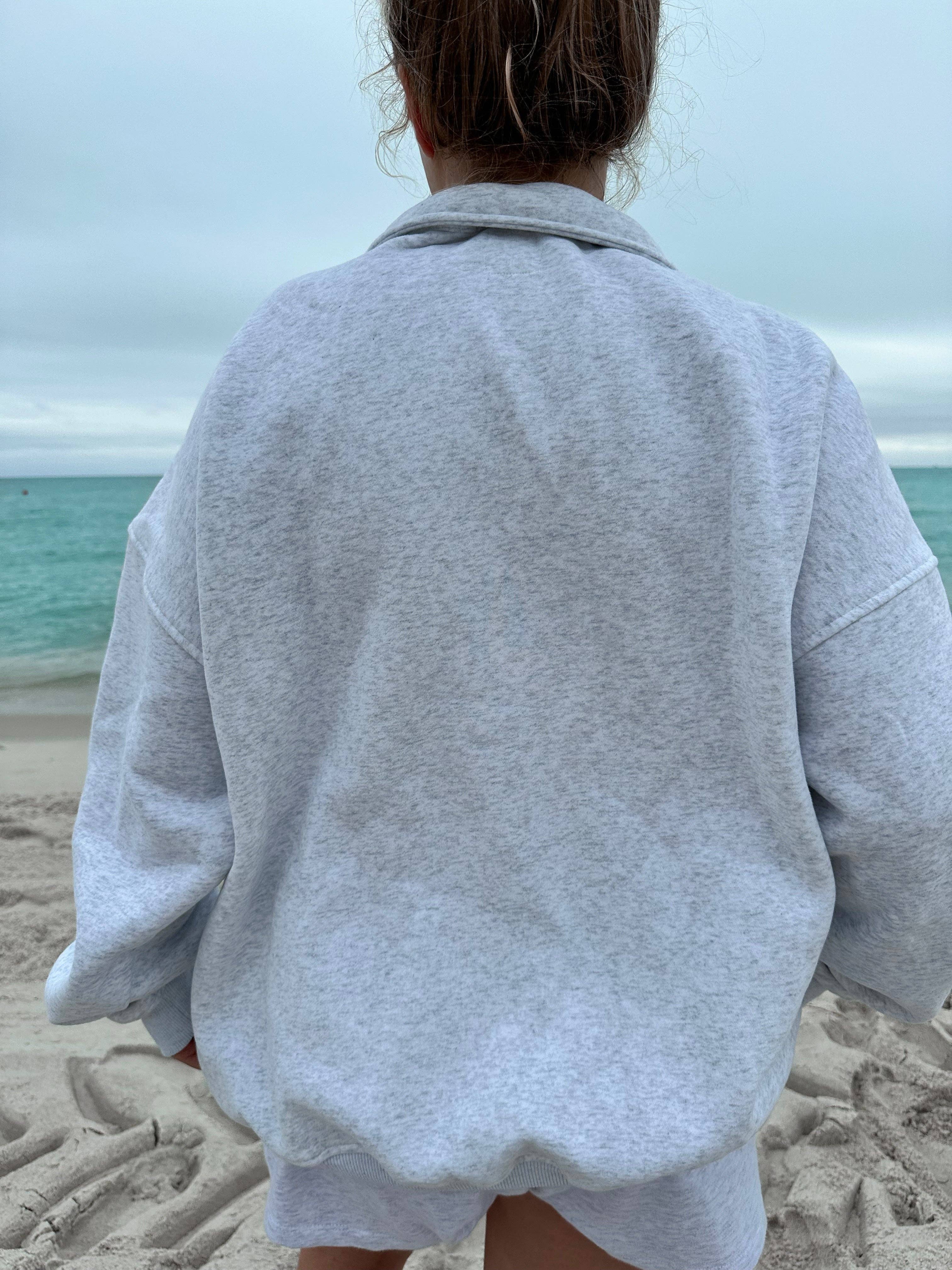 Gray Vintage American Flag Quarter-Zip Sweatshirt
