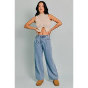 Oatmeal Mock Neck Cutout Crop Sweater