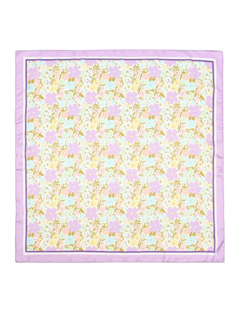 Delicate Floral Silk Finish Bandana Scarf showing long 21" width 21"