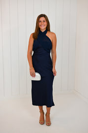 Navy Scarf Midi Dress
