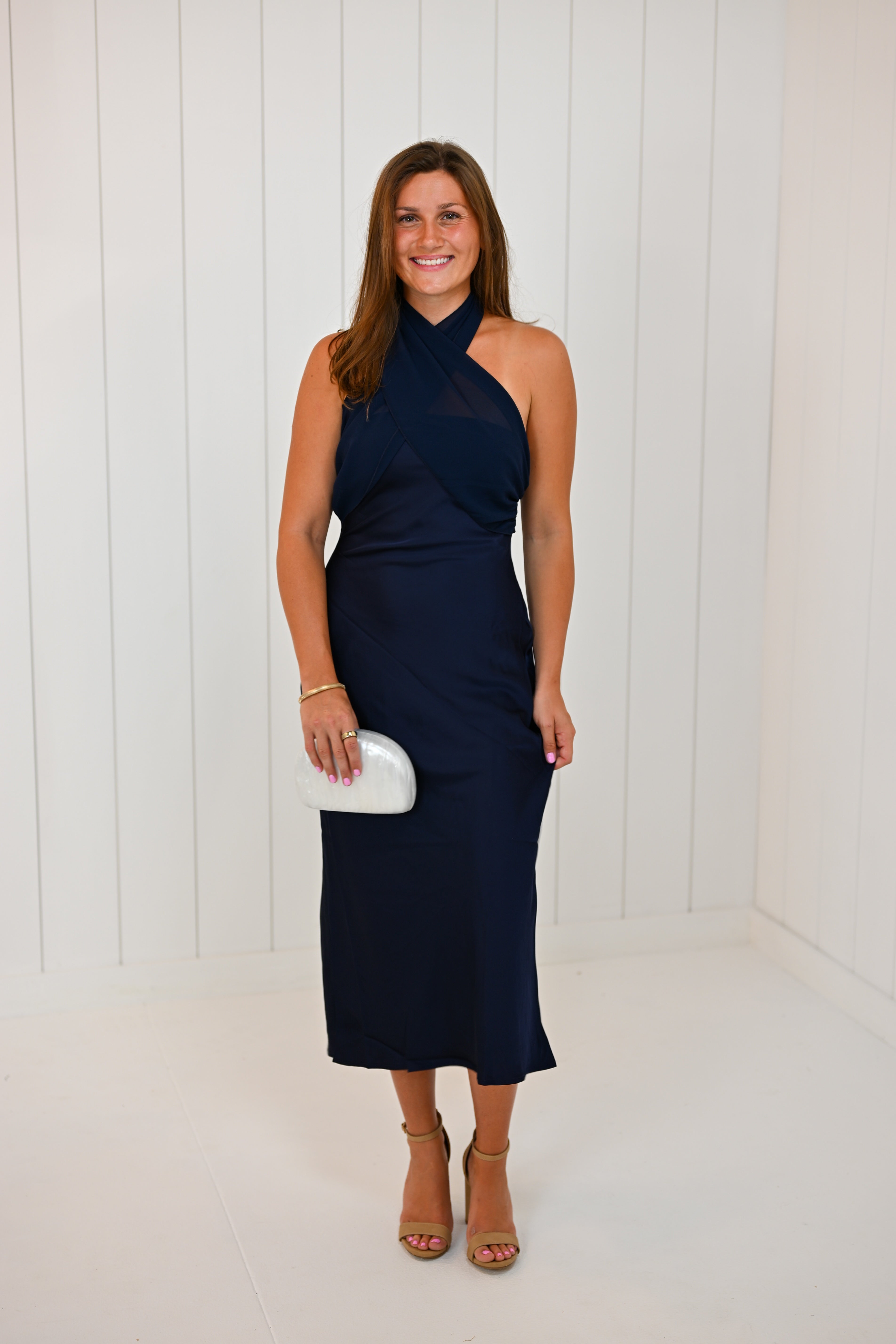 Navy Scarf Midi Dress
