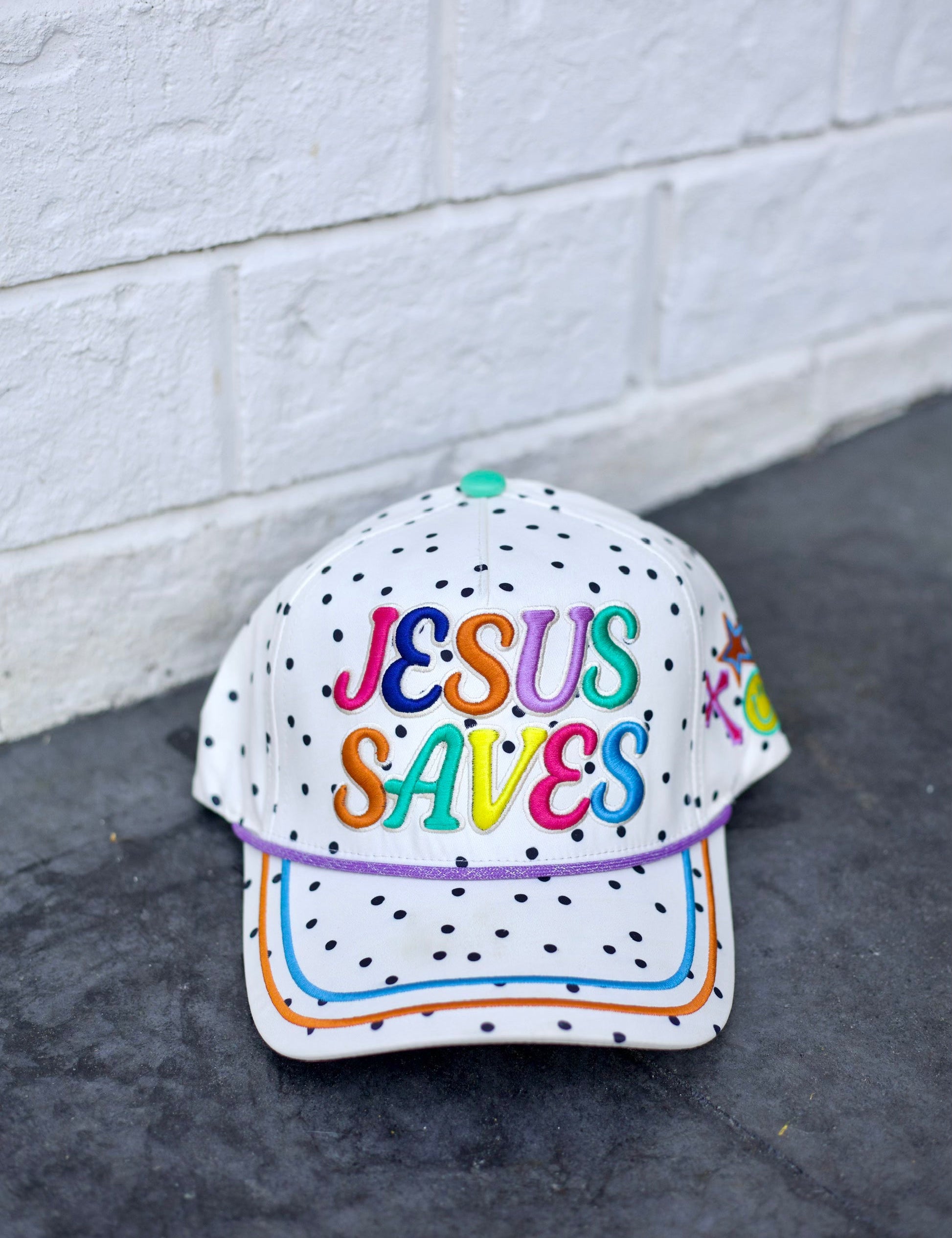 White Jesus Saves Polka Dot Trucker Hat