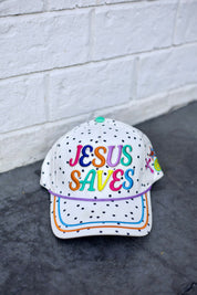 White Jesus Saves Polka Dot Trucker Hat
