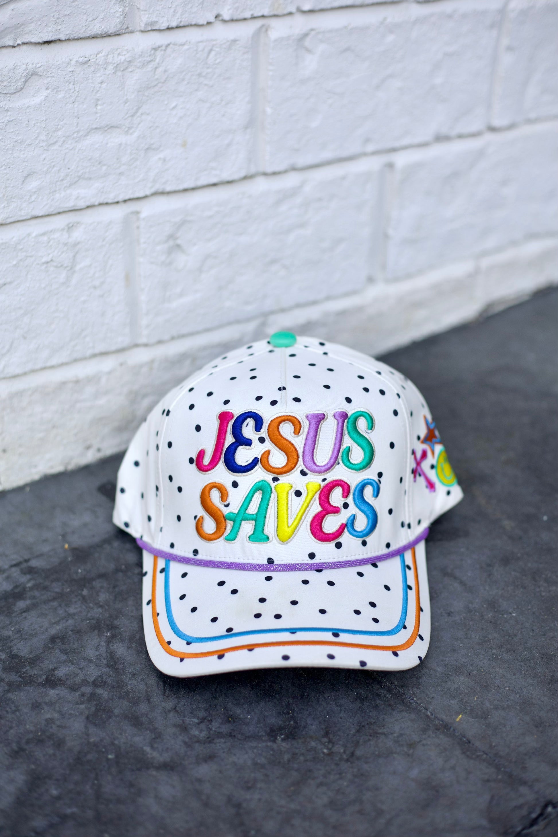 White Jesus Saves Polka Dot Trucker Hat