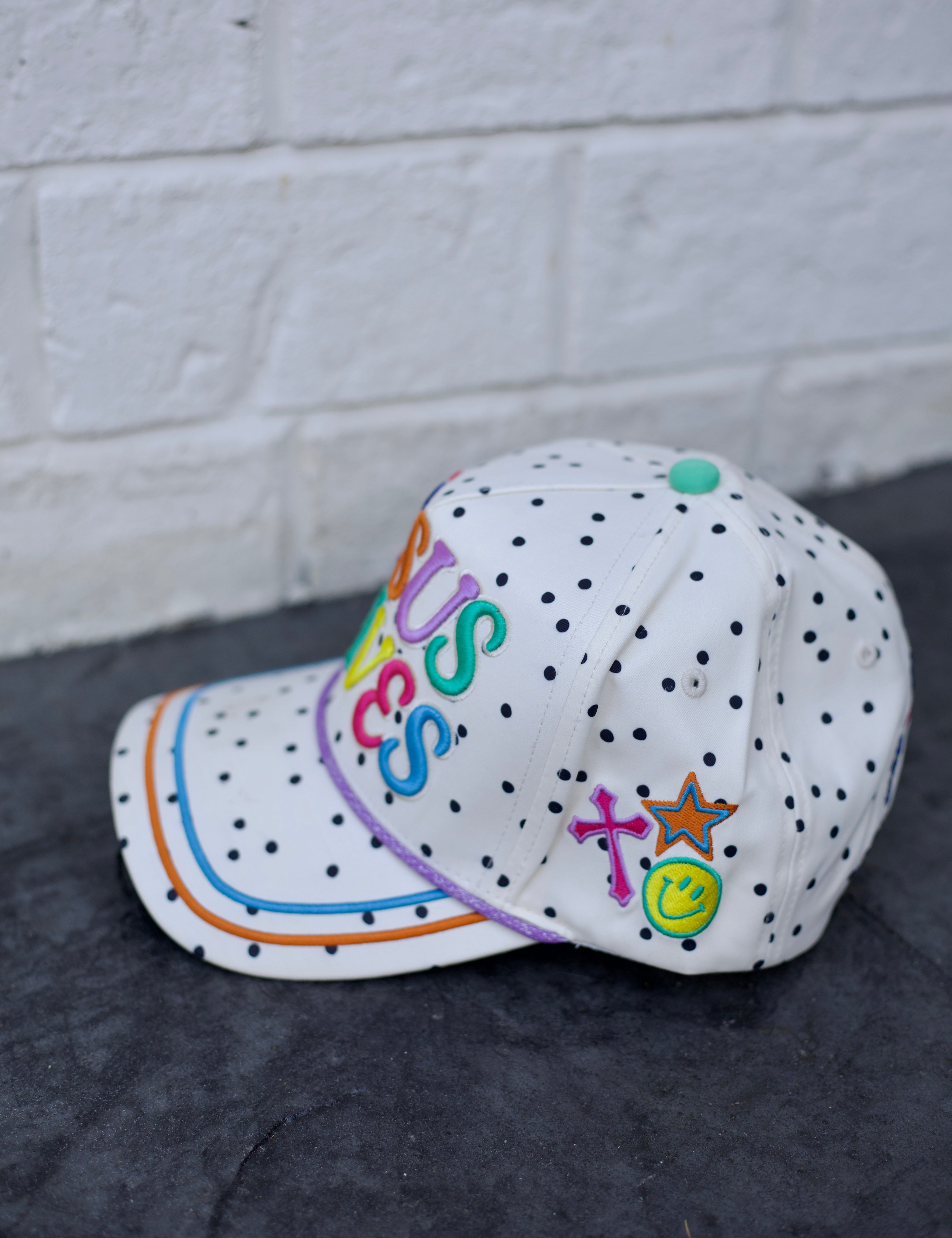 White Jesus Saves Polka Dot Trucker Hat