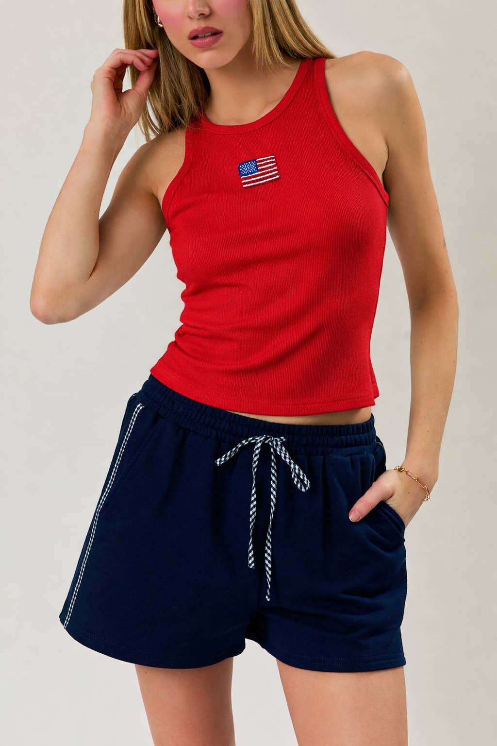 Red USA Ribbed Tank Top