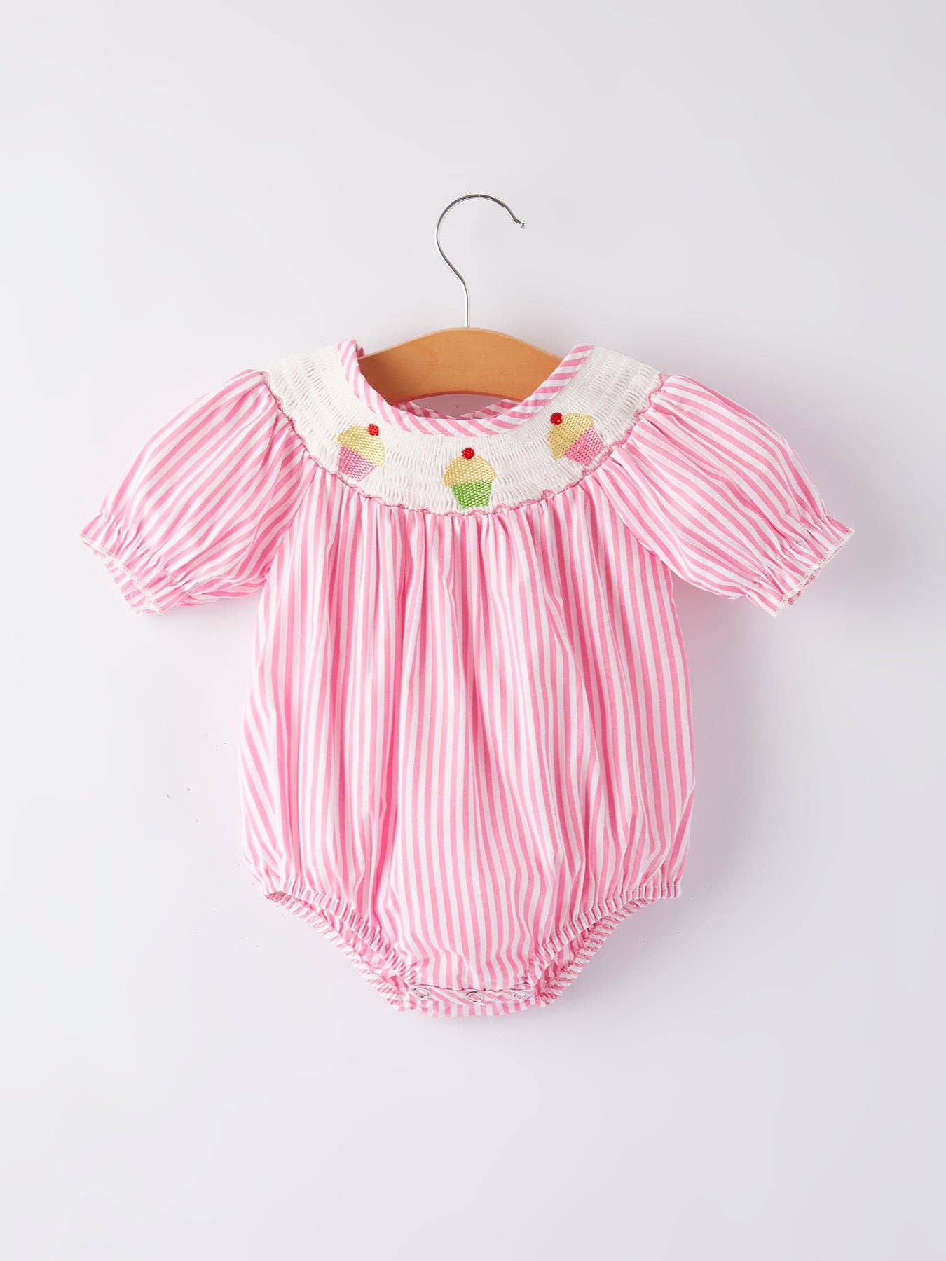 Girls Stripe Cake Smocking Romper